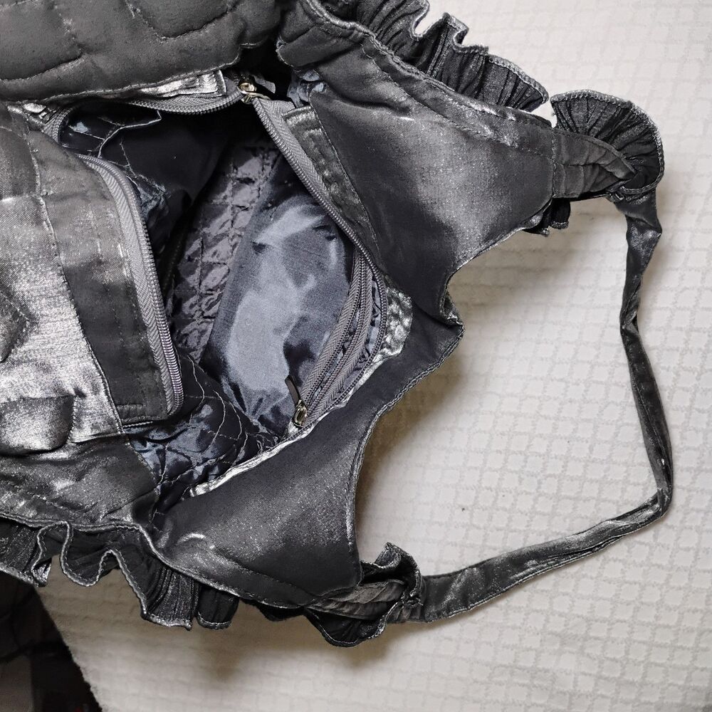 Metallic Crinkled Rose Sack Shoulder Bag Futuristic Space Cadet Coquette Fantasy - Picture 4 of 7